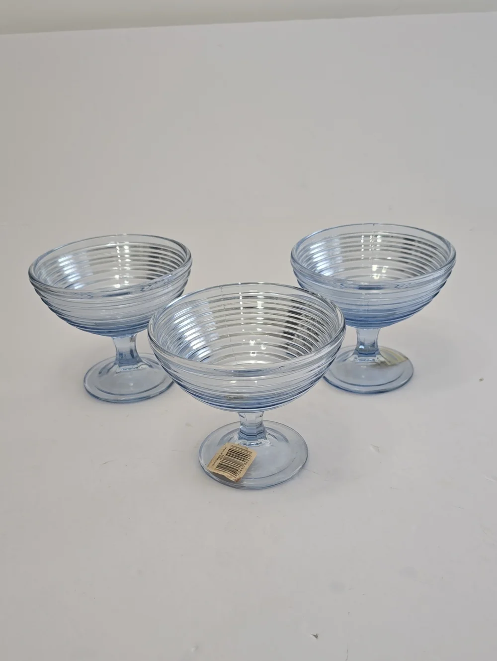 Anchor Hocking Set Of 3 Park Avenue Ice Blue Footed Dessert Bowls Compotes Glass